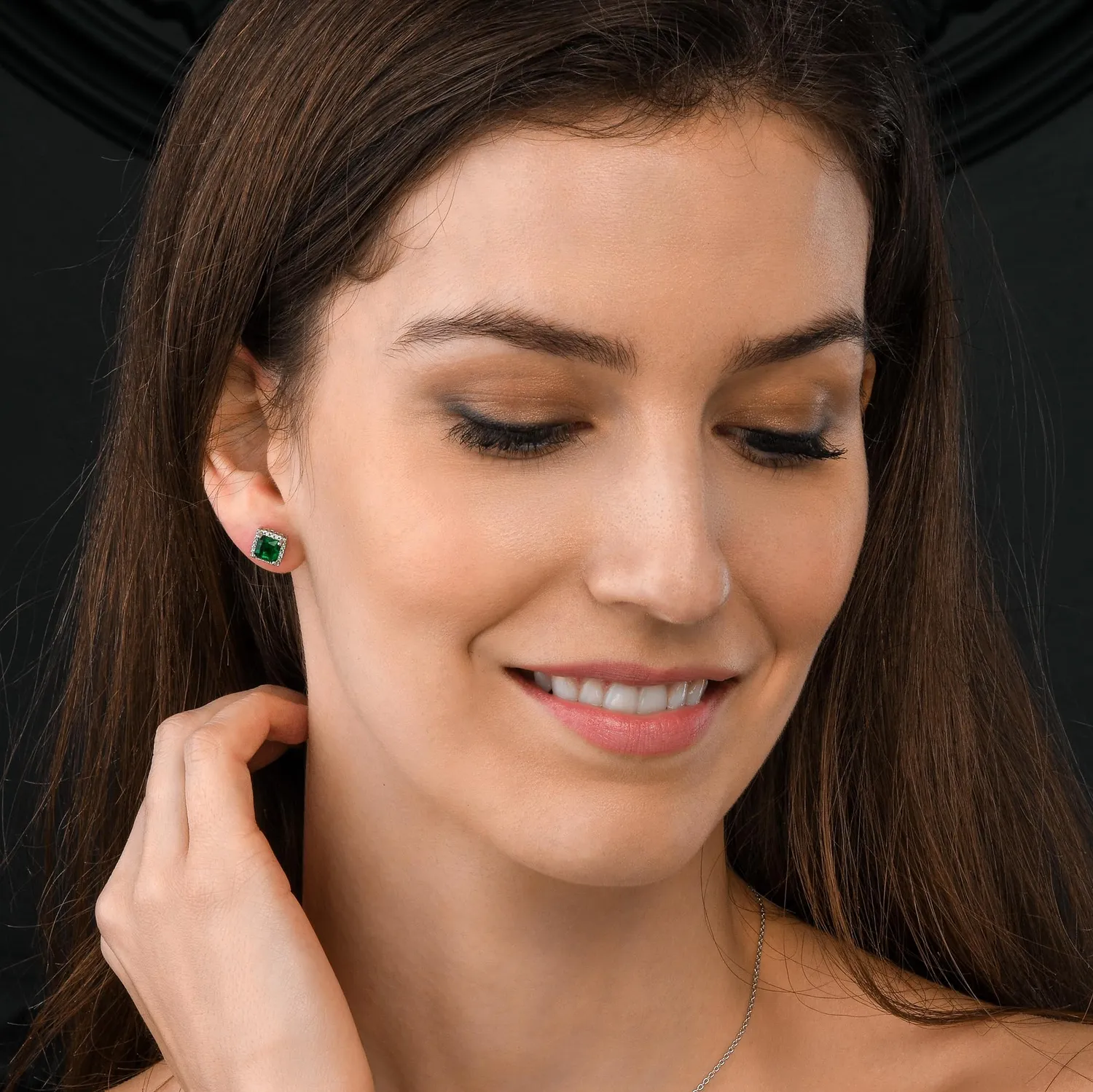 Diamond Treats Orecchini Quadrati Argento 925 Verde-Argento Zirconi