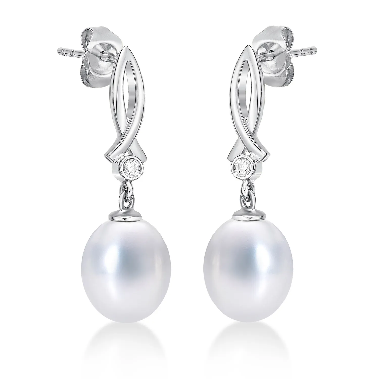 Diamond Treats Orecchini Perle Oro Bianco 9K con Zirconi