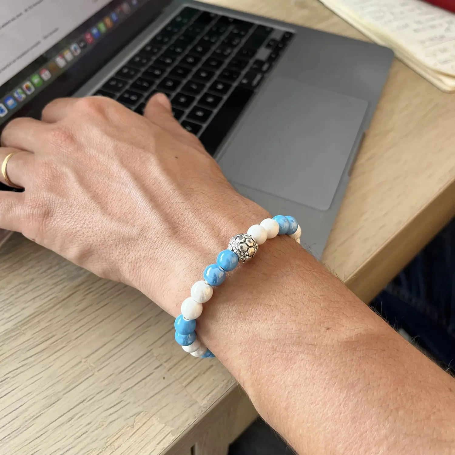 Ornamenta San Benedetto bracciale corda ceramica bianco celeste regolabile