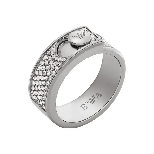Emporio Armani EGS3091040 Anello Fascia Acciaio Taglia 8 Cristalli