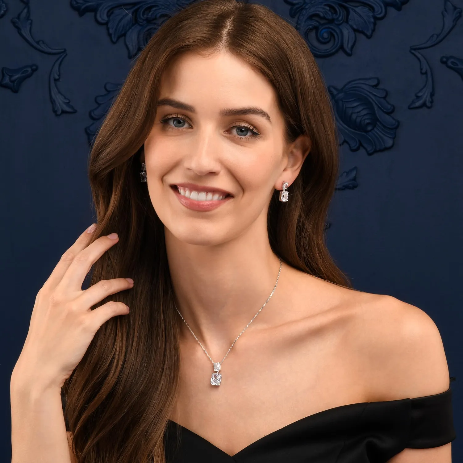 Diamond Treats orecchini pendenti bianchi argento lunghi