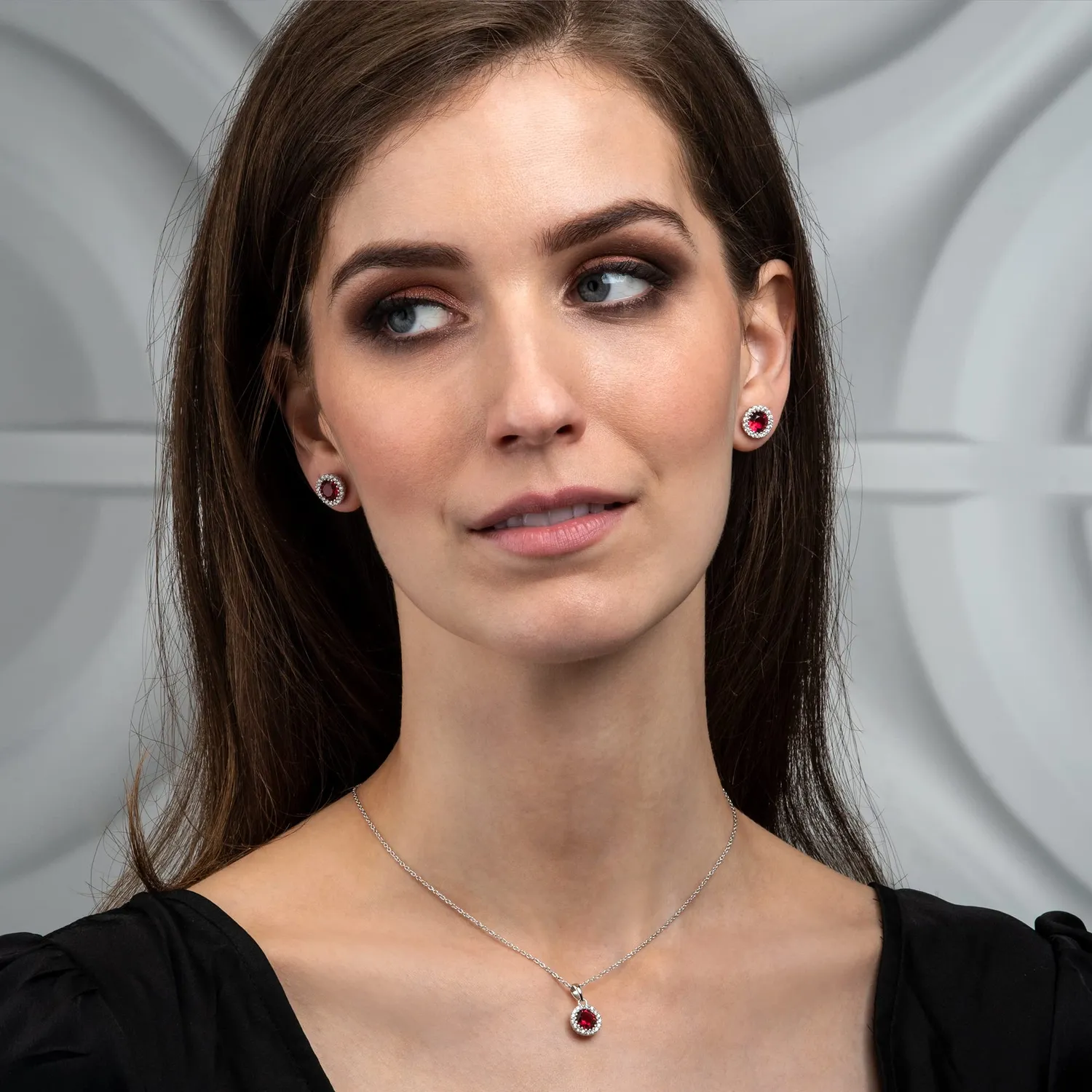 Diamond Treats Collana Argento 925 Halo Zirconia Rossa