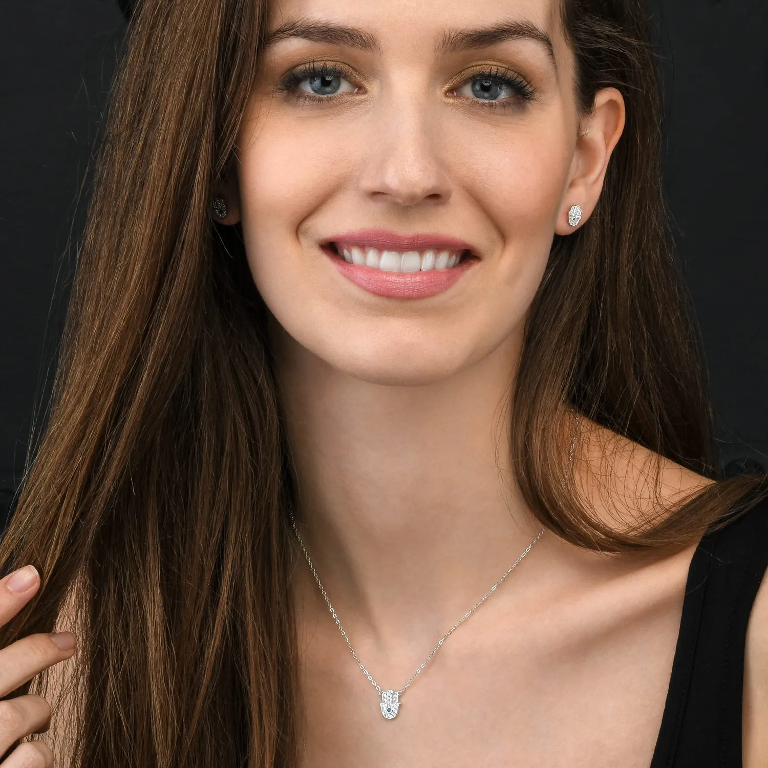 Diamond Treats Collana Mano Fatima Hamsa Argento 925 Zirconi