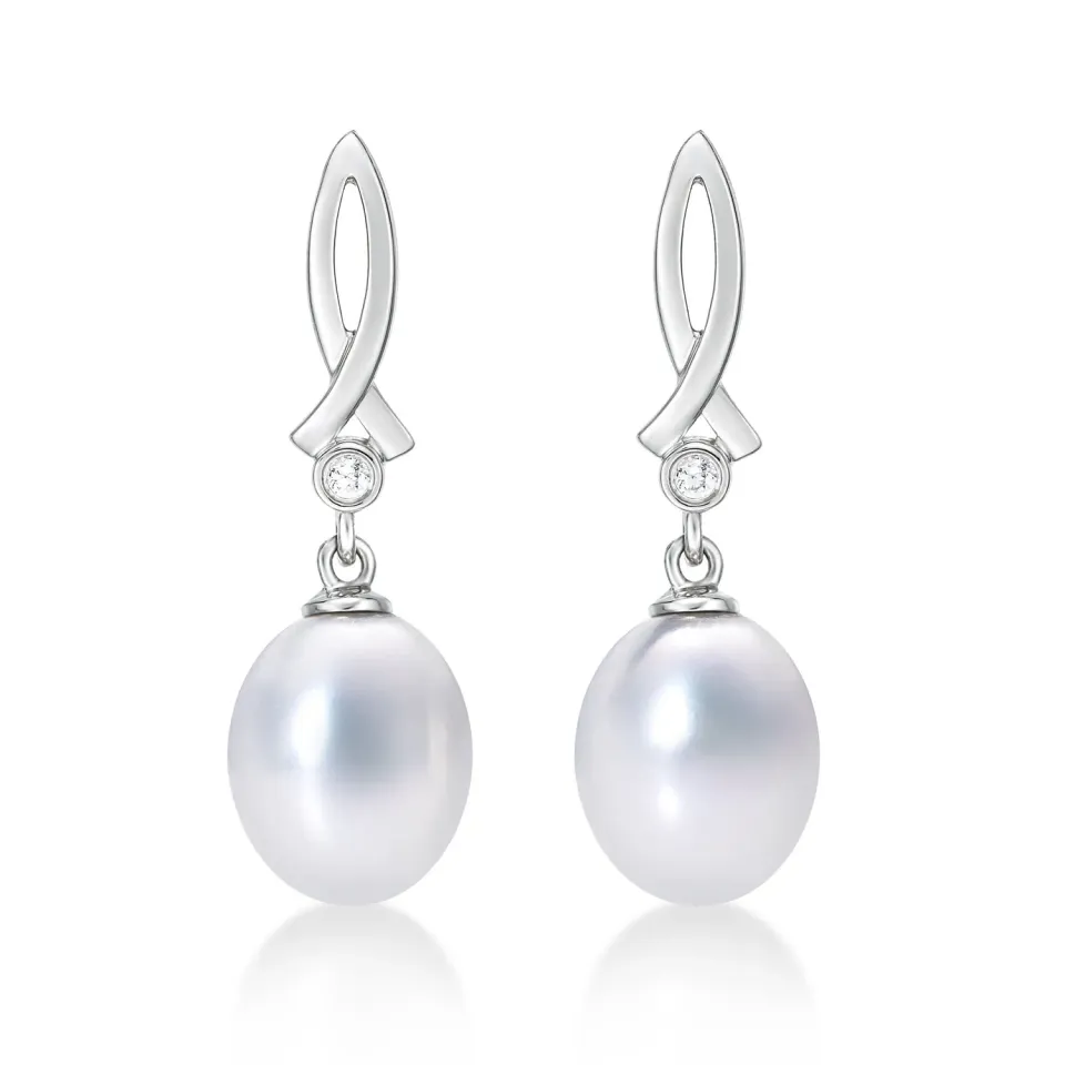 Diamond Treats Orecchini Perle Oro Bianco 9K con Zirconi