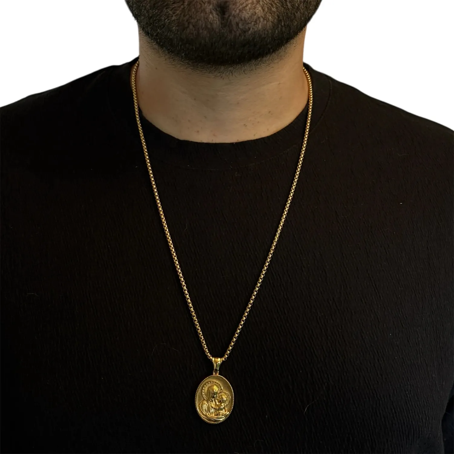 Ornamenta Madonna Bambino collana acciaio oro 60 cm