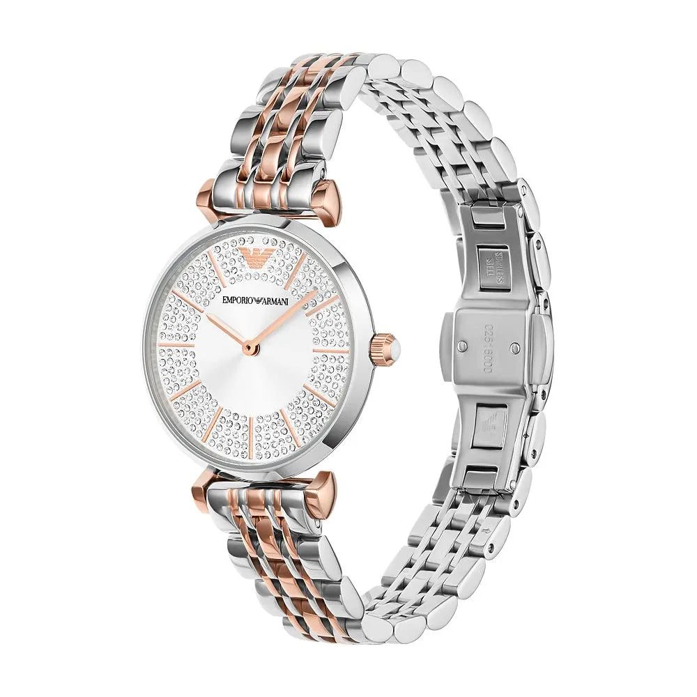 Emporio Armani orologio donna glitter oro rosa e argento
