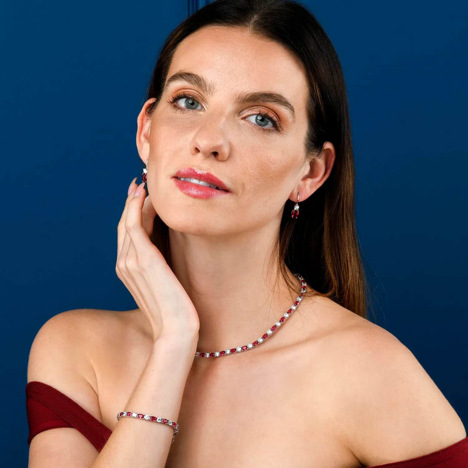 Diamond Treats bracciale tennis argento pietre rosse