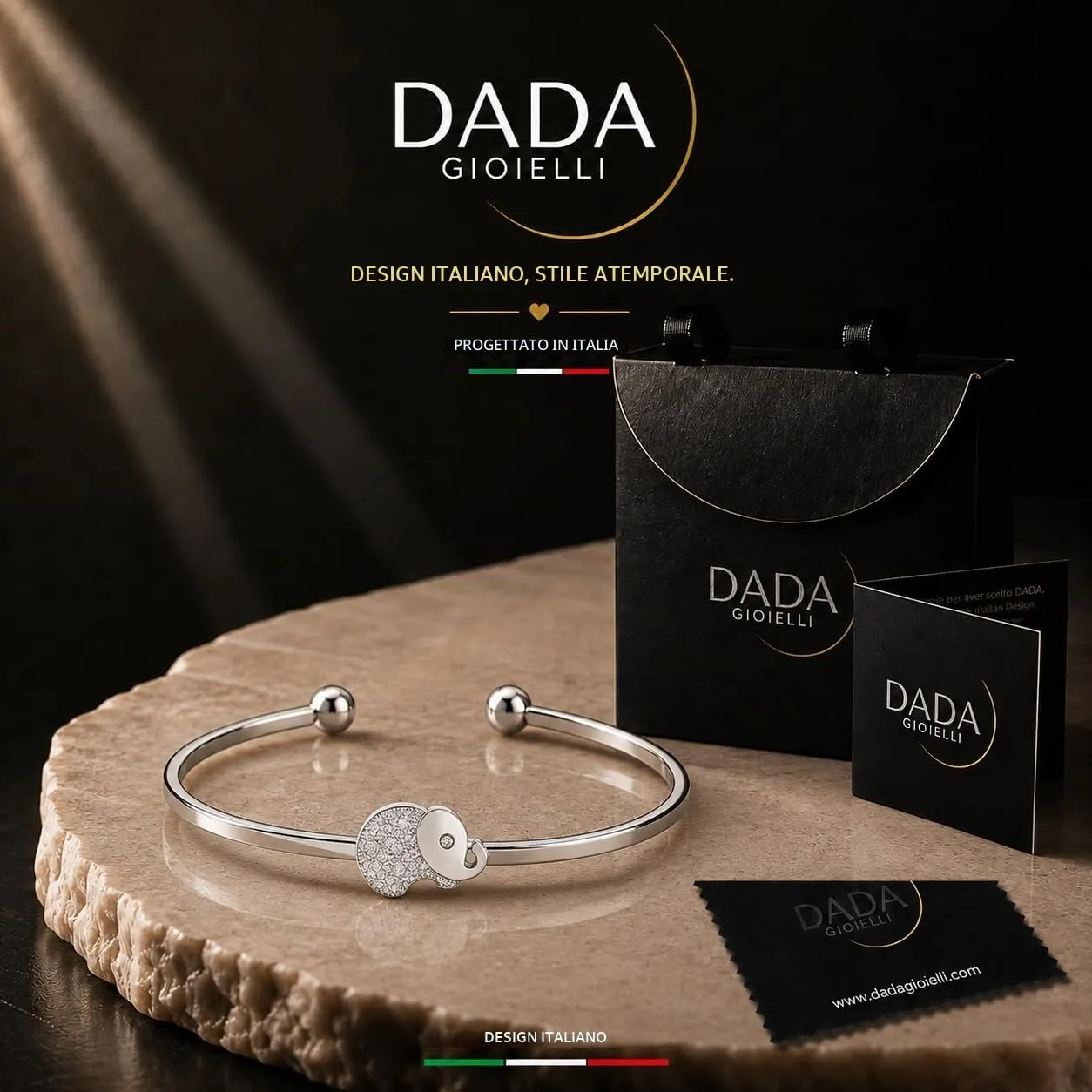 Dada Gioielli Portafortuna Bracciale Rigido Elefante Argento Acciaio