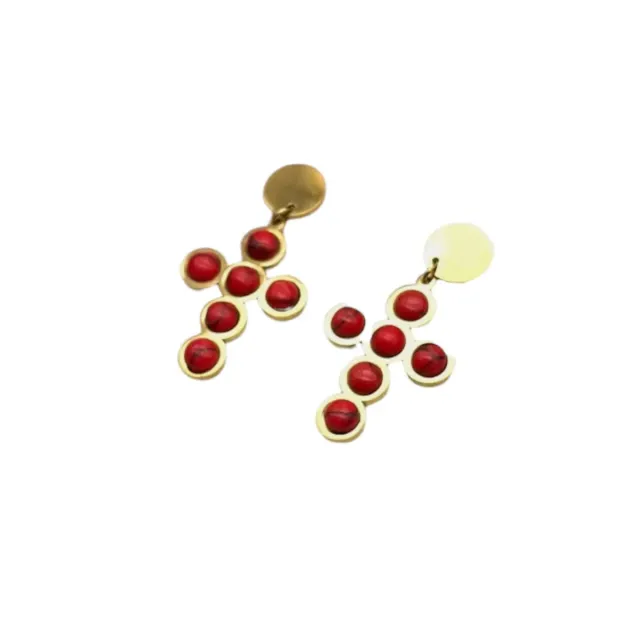 Ornamenta Crux Rubra orecchini croce acciaio pietre rosse