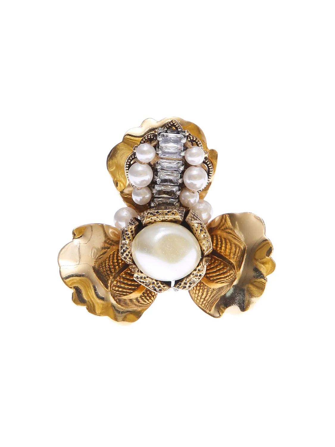 Rada Anello Fiore oro antico con perle baguette