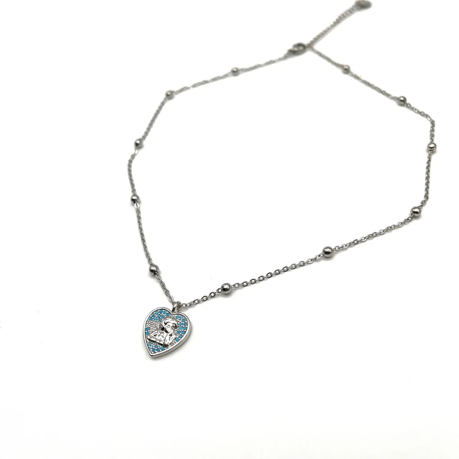 Ornamenta Collana cuore angelo azzurro acciaio