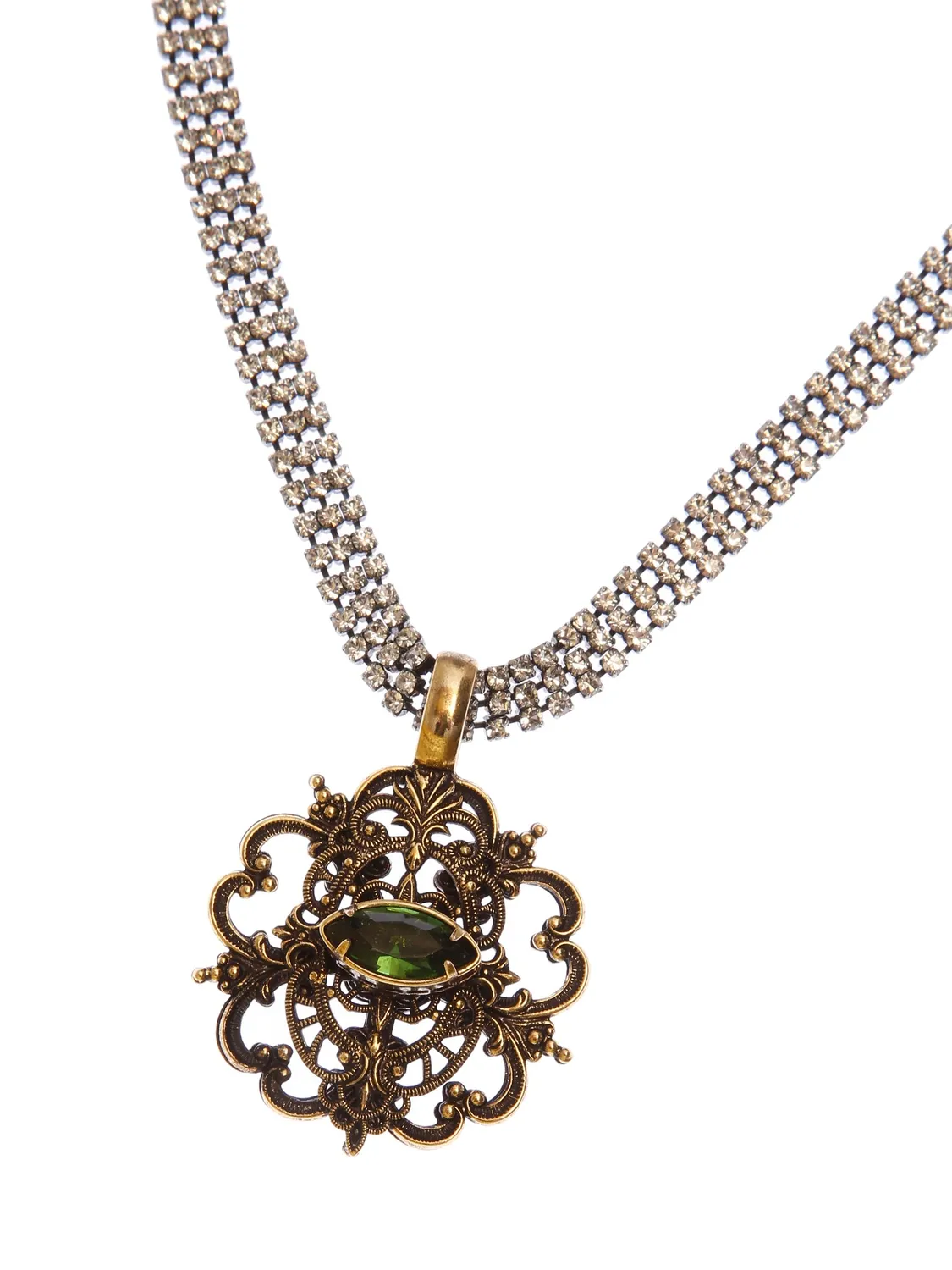 Rada Rosone Collana in Velluto Verde con Strass