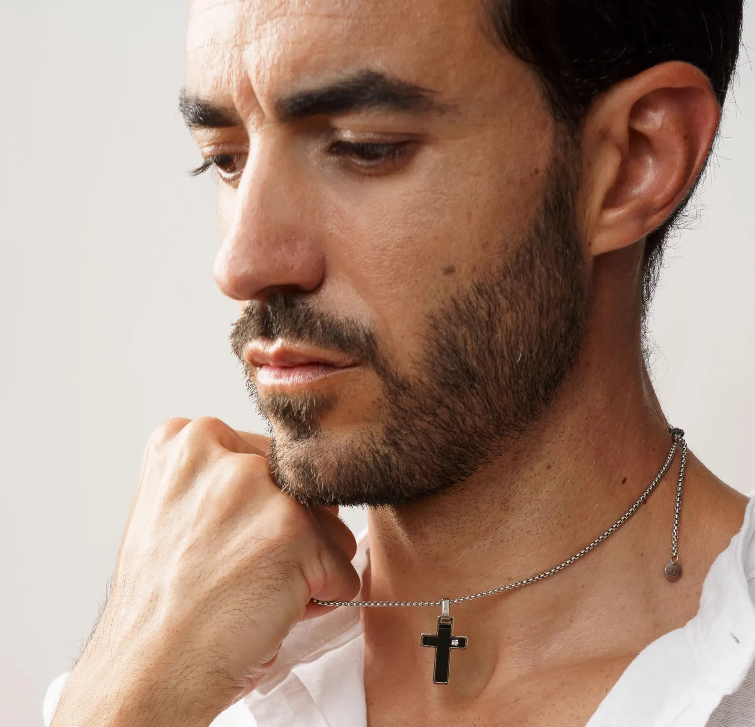 Dada Gioielli Croce Zircone Brillante Collana Nero in Acciaio