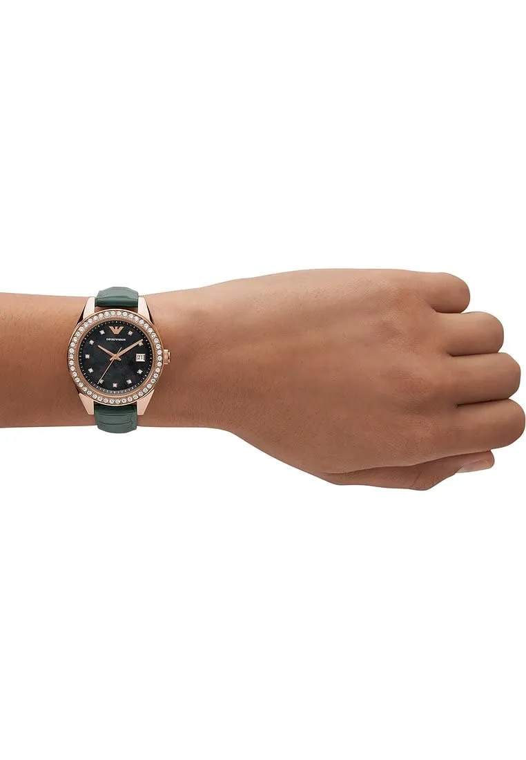 Emporio Armani orologio donna oro rosa glitter verde