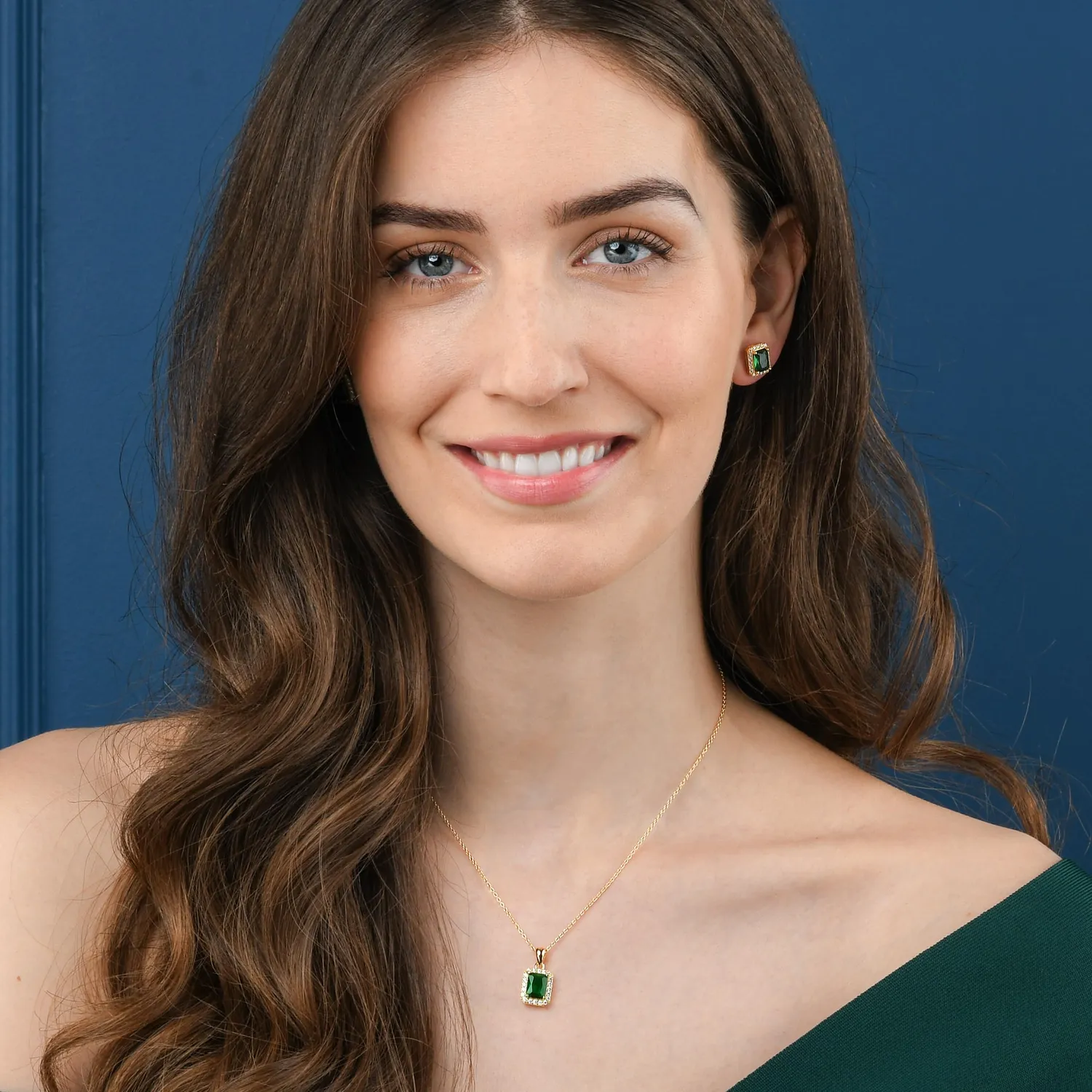Diamond Treats Collana Argento Zirconi Verdi Rettangolo Oro