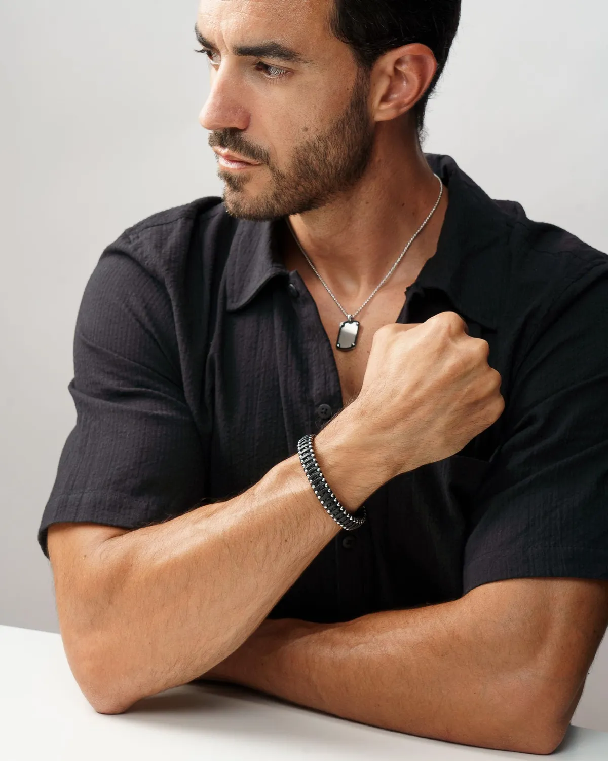 Dada Gioielli Bracciale Uomo Pelle Argento Satinato