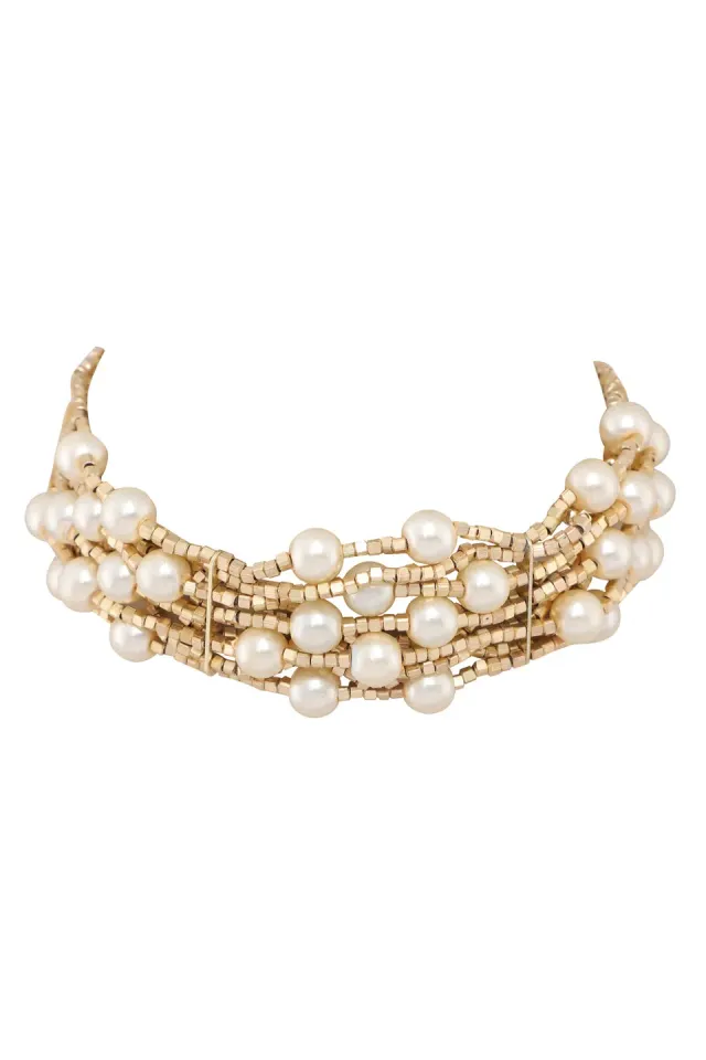 House of Tuhina Pearl Bead Choker girocollo perle oro