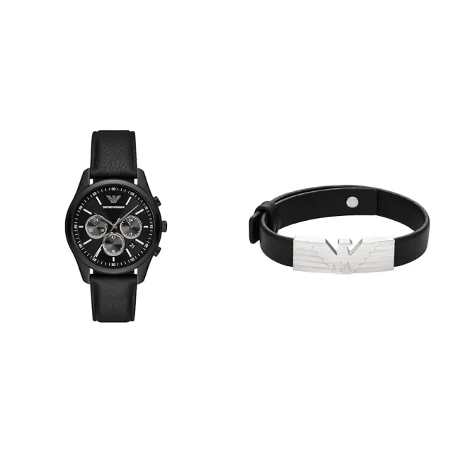 Emporio Armani Set Uomo Orologio Pelle Nera Bracciale Acciaio