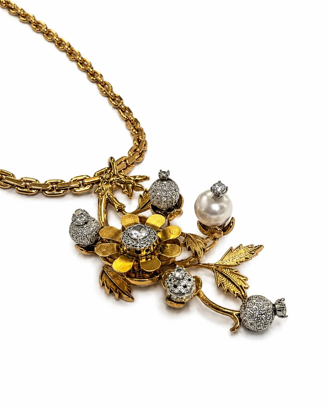 Rada Collana Ramo Fiorito Gioiello collana cristallo oro antico