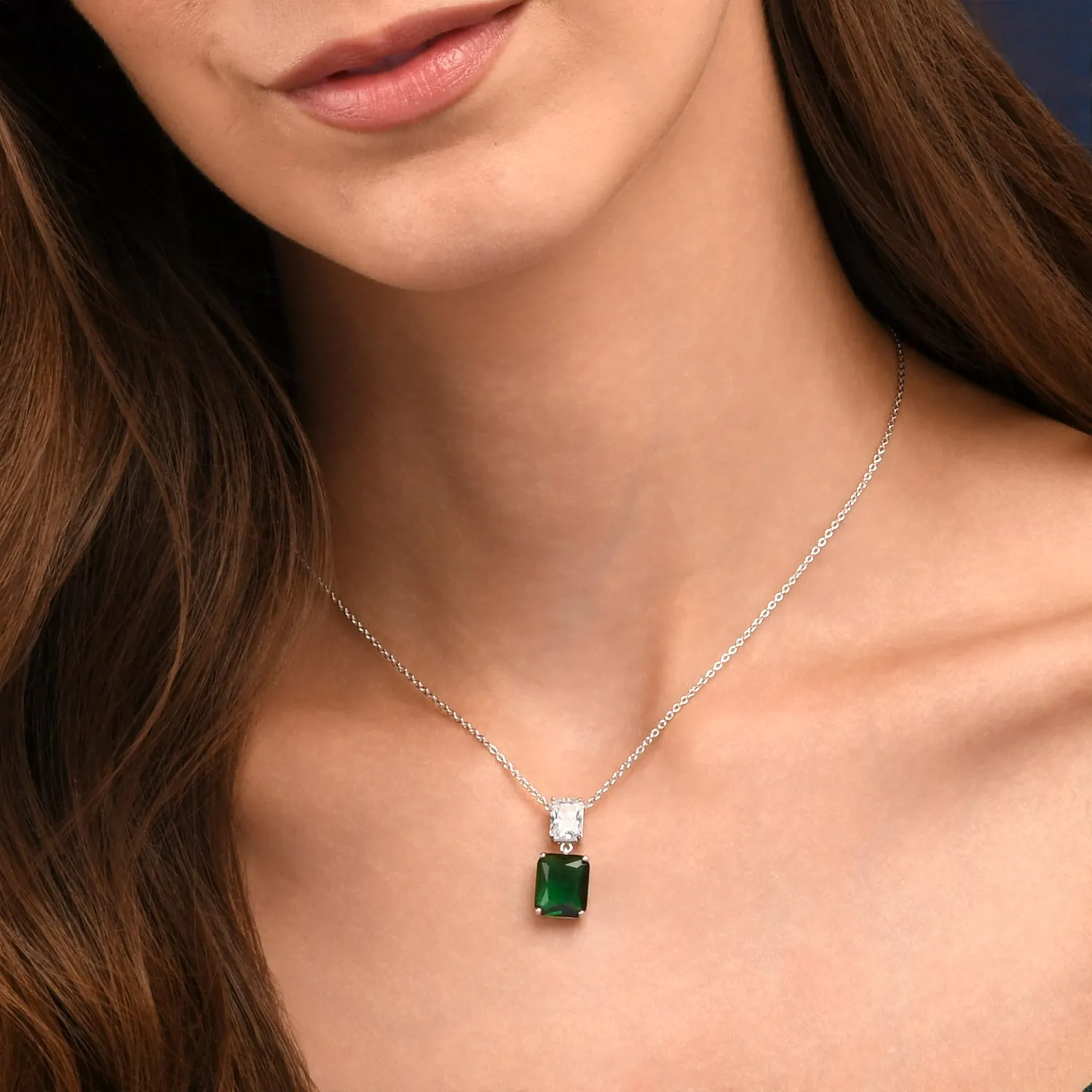 Diamond Treats collana verde argento doppio rettangolo