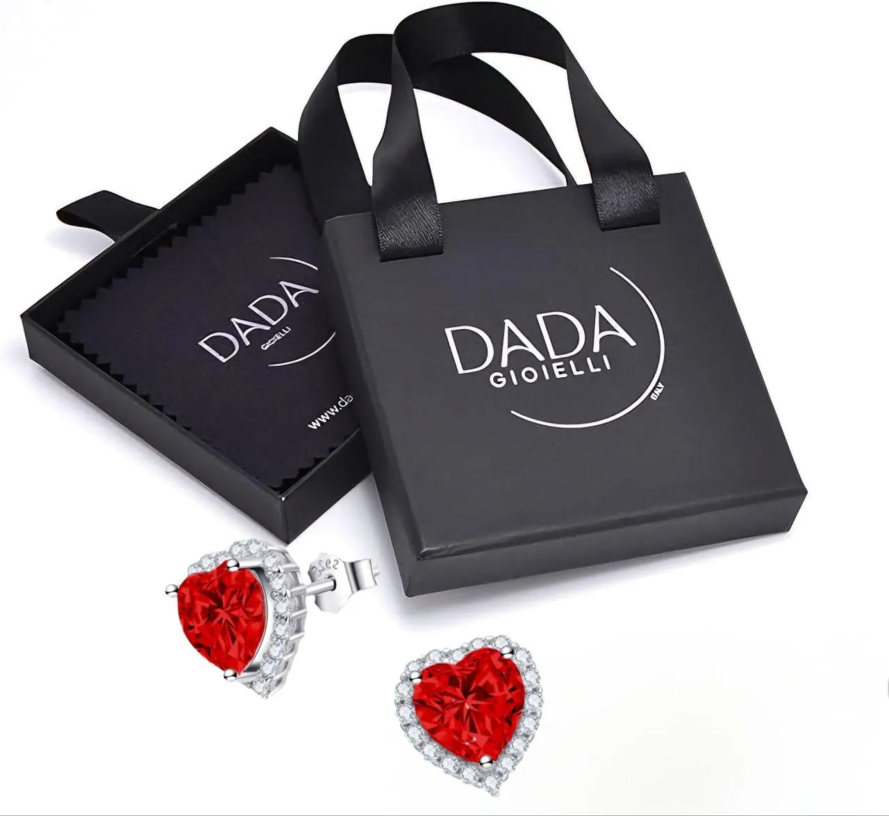 Dada Gioielli Punto Luce Cuore 11mm Orecchini Rosso Rubino