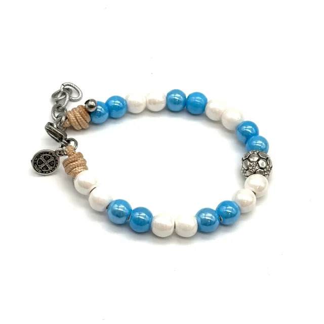 Ornamenta San Benedetto bracciale corda ceramica bianco celeste regolabile
