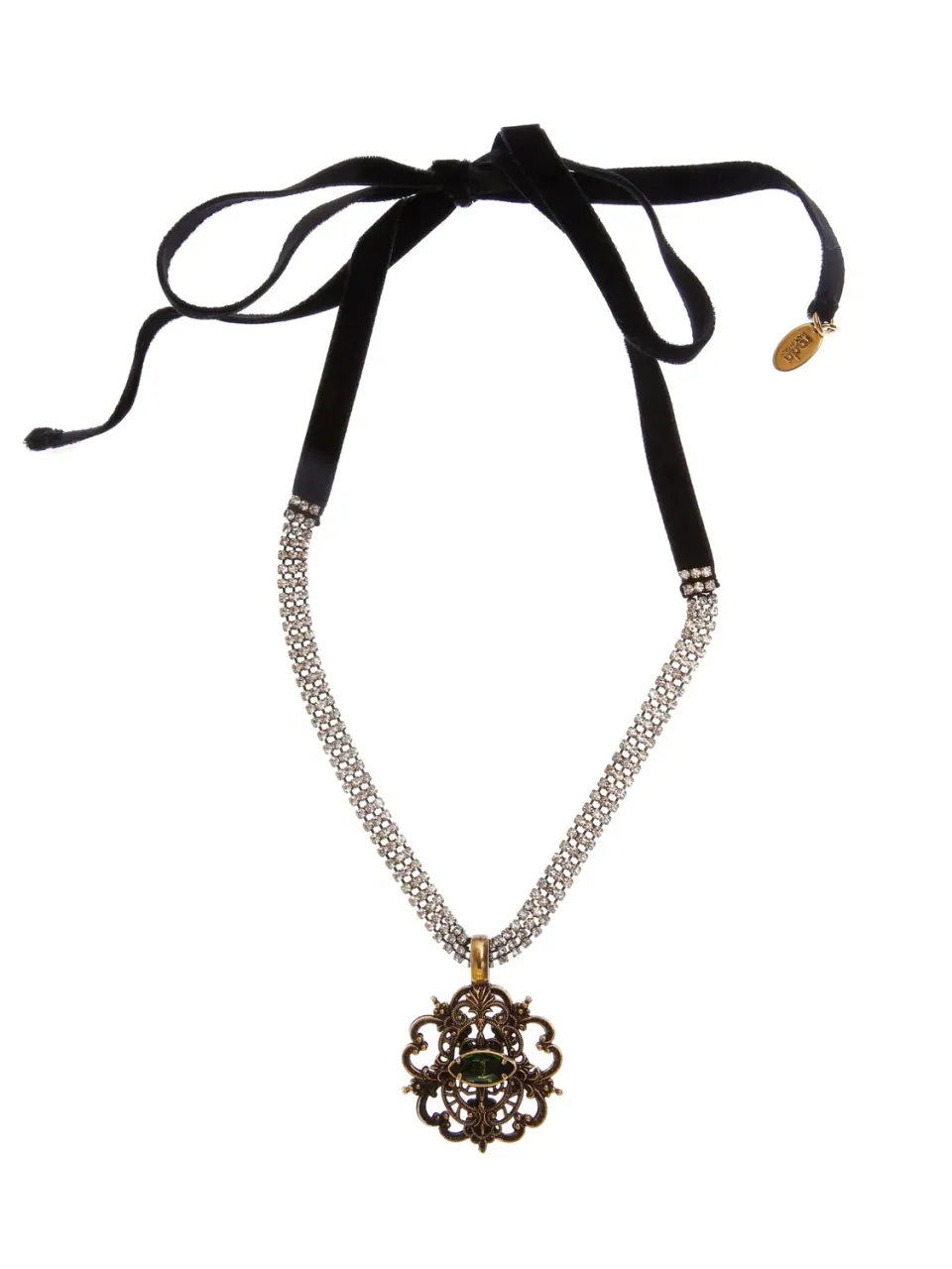Rada Rosone Collana in Velluto Verde con Strass