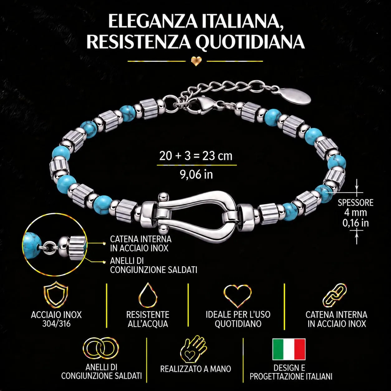 Dada Gioielli Pietre Naturali Onice Bracciale Uomo Acciaio