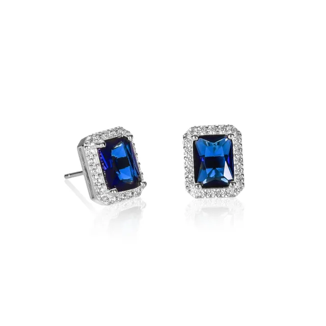 Diamond Treats Taglio Smeraldo Orecchini Blu Argento 925