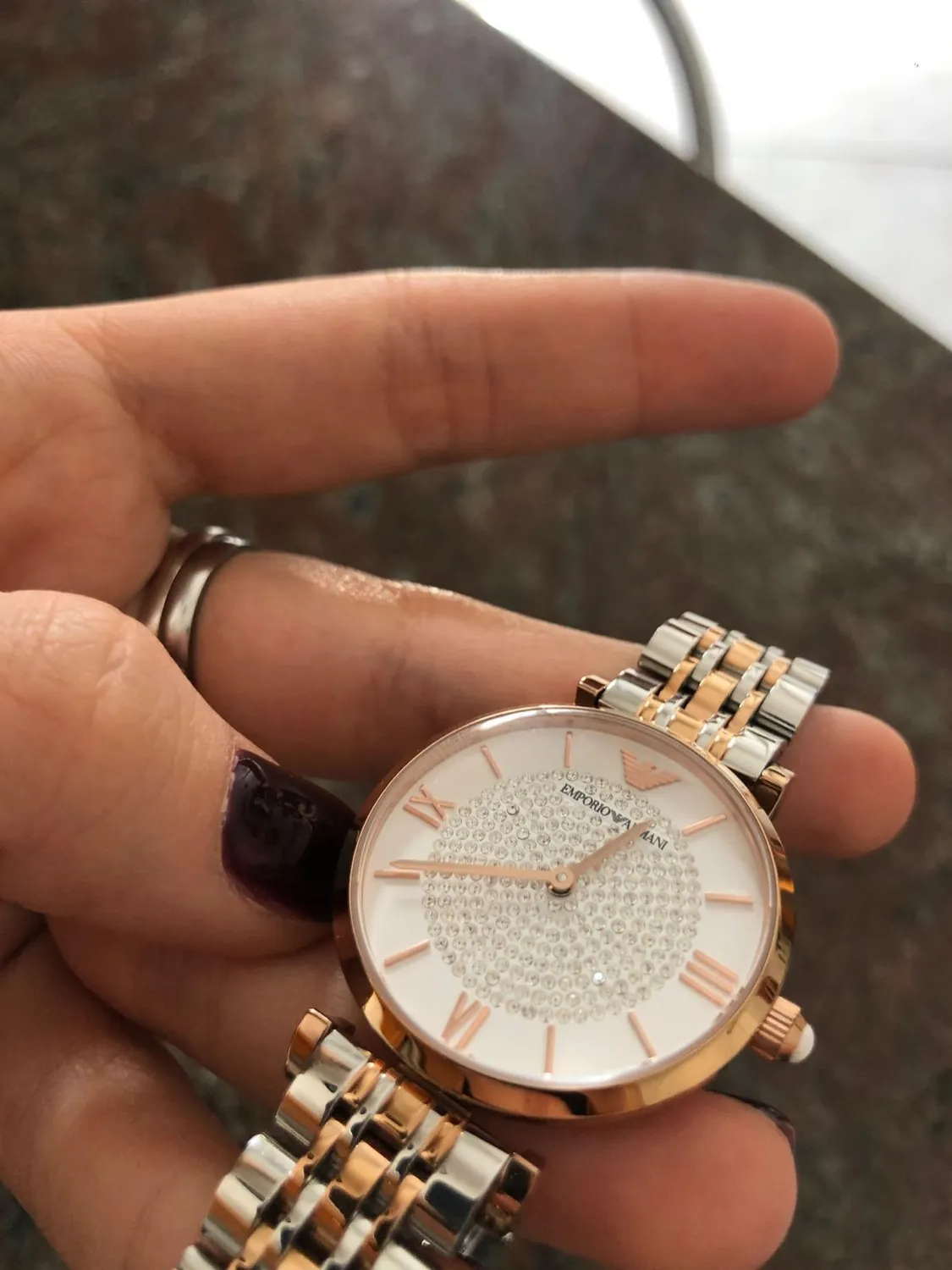 Emporio Armani orologio donna glitter oro rosa e argento