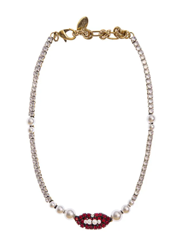 Rada Bocca Ricamata collana girocollo strass rossi