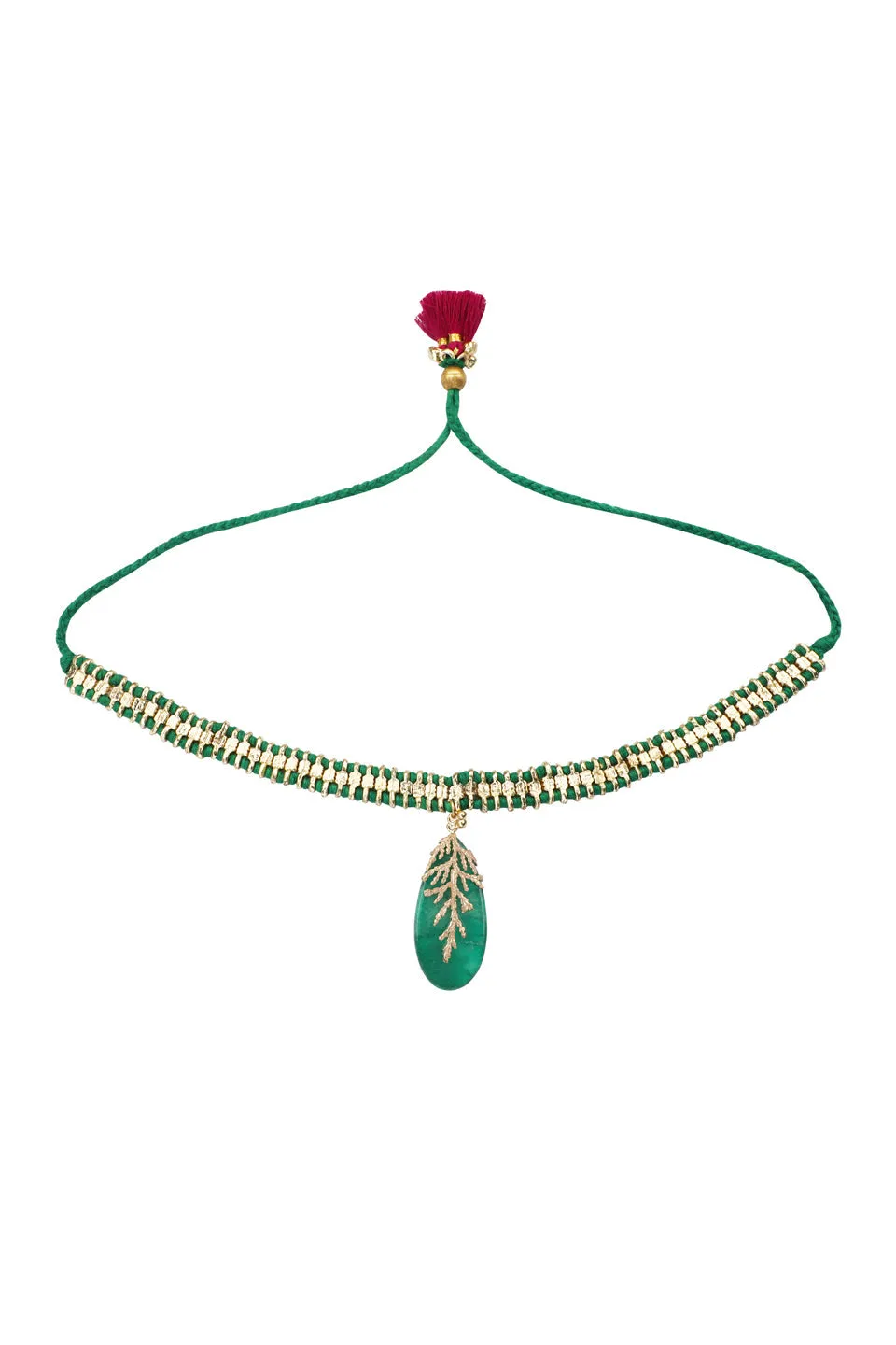 House of Tuhina Falak Leaf Stone choker verde foglia