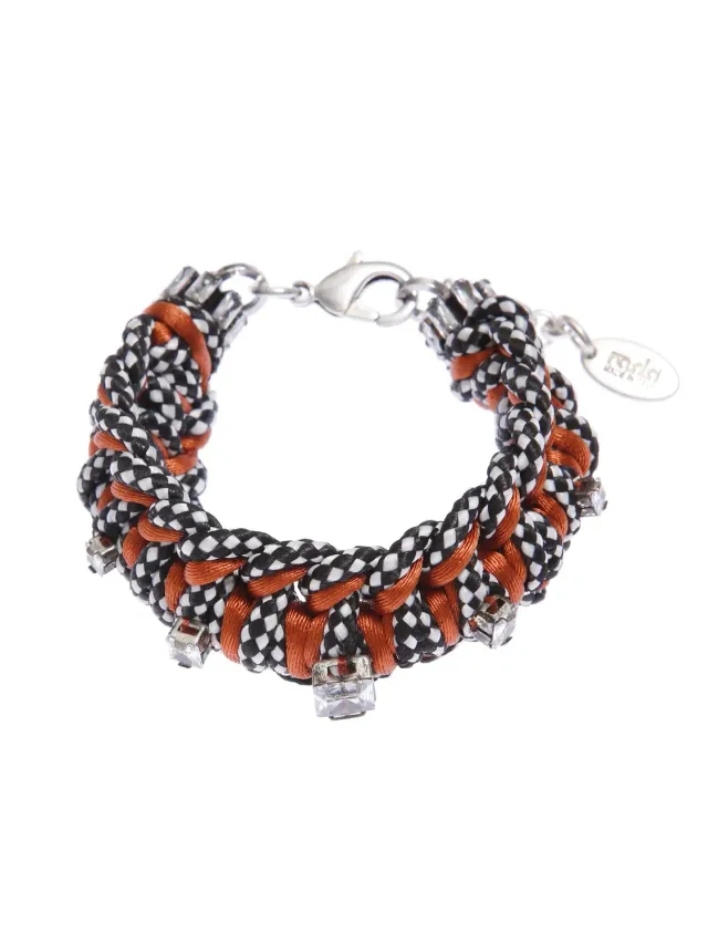 Rada Corda Intrecciata Bracciale Nero Marrone cristalli