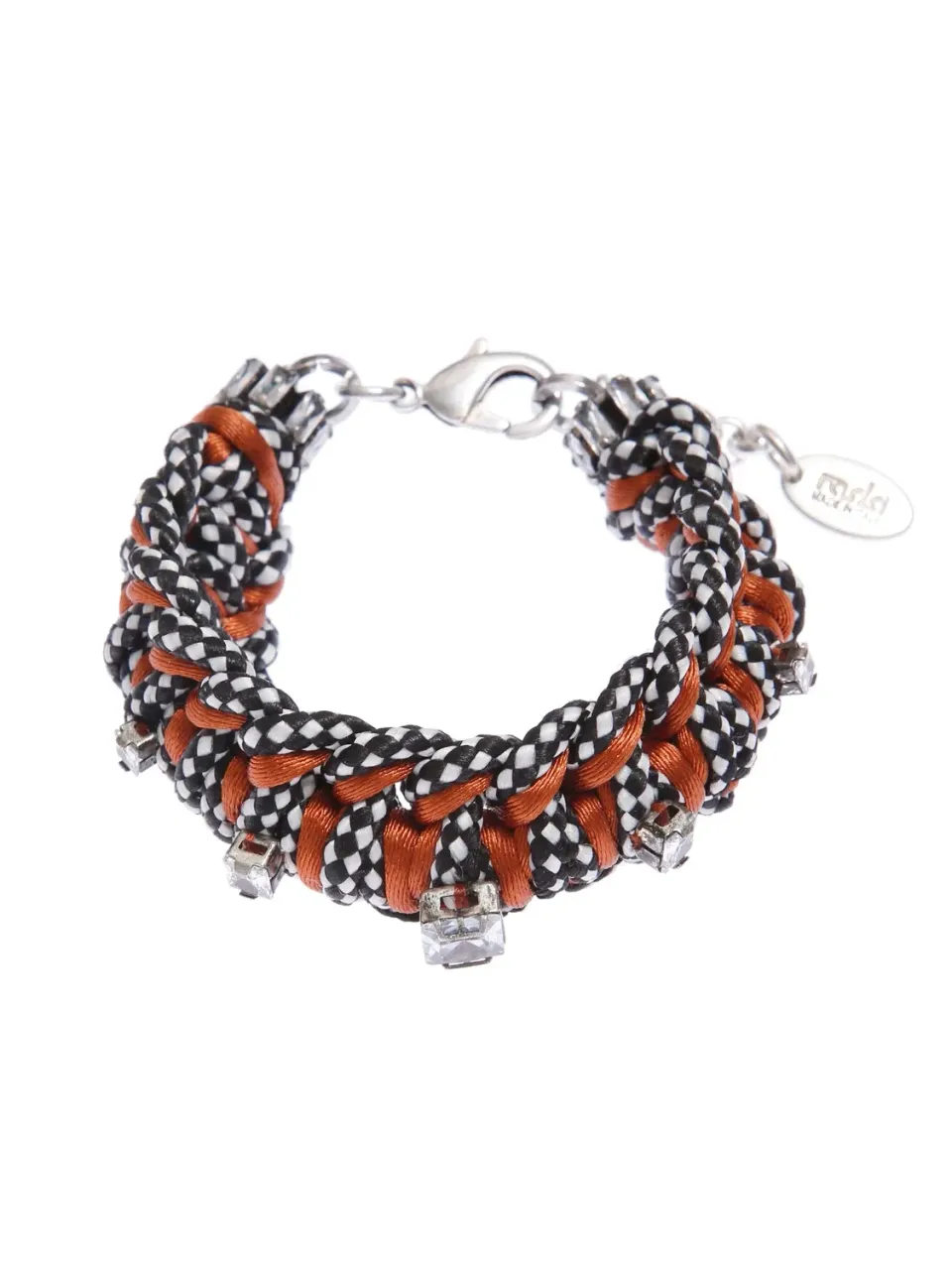 Rada Corda Intrecciata Bracciale Nero Marrone cristalli