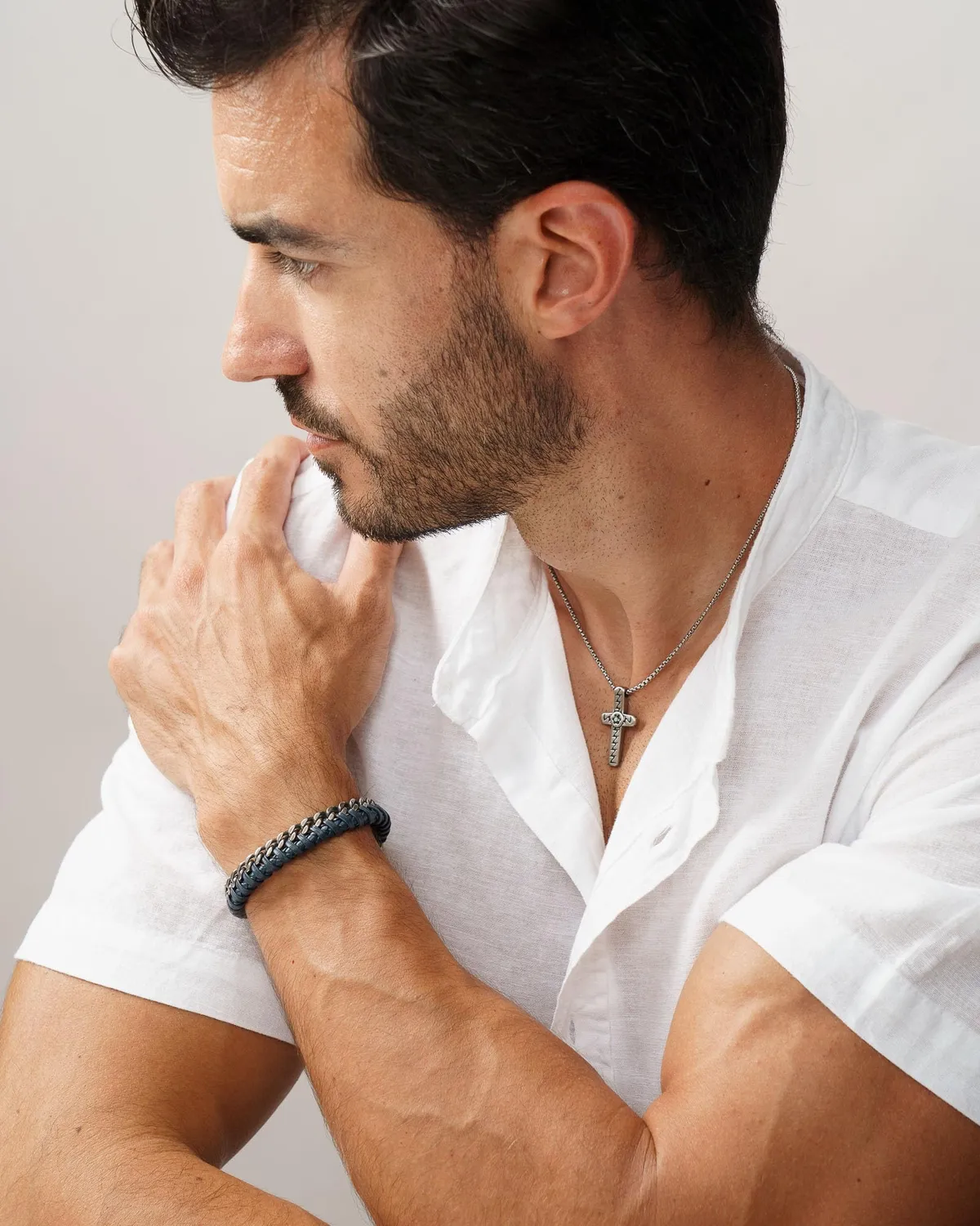 Dada Gioielli Bracciale Uomo Blu Pelle Acciaio