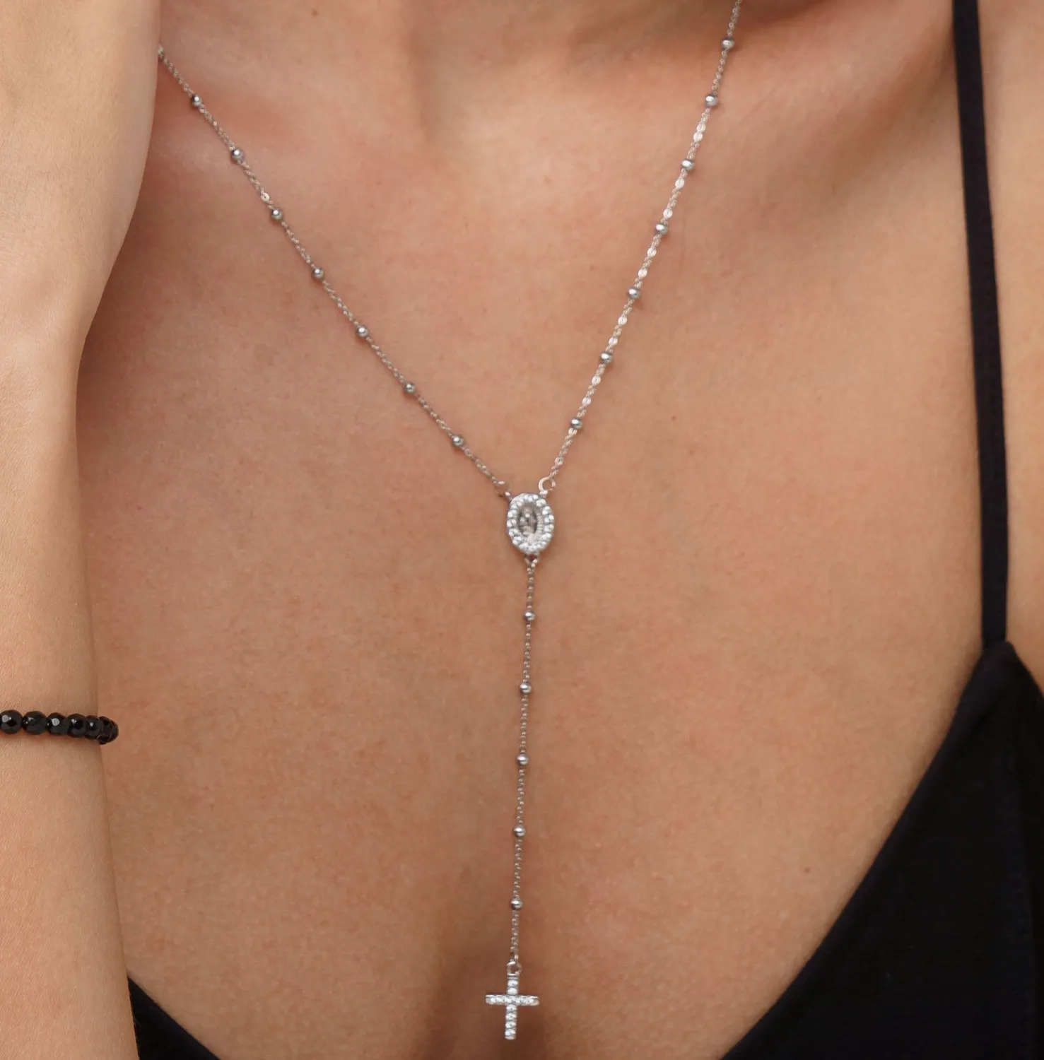 Dada Gioielli Rosario Collana Acciaio Argento Unisex Croce