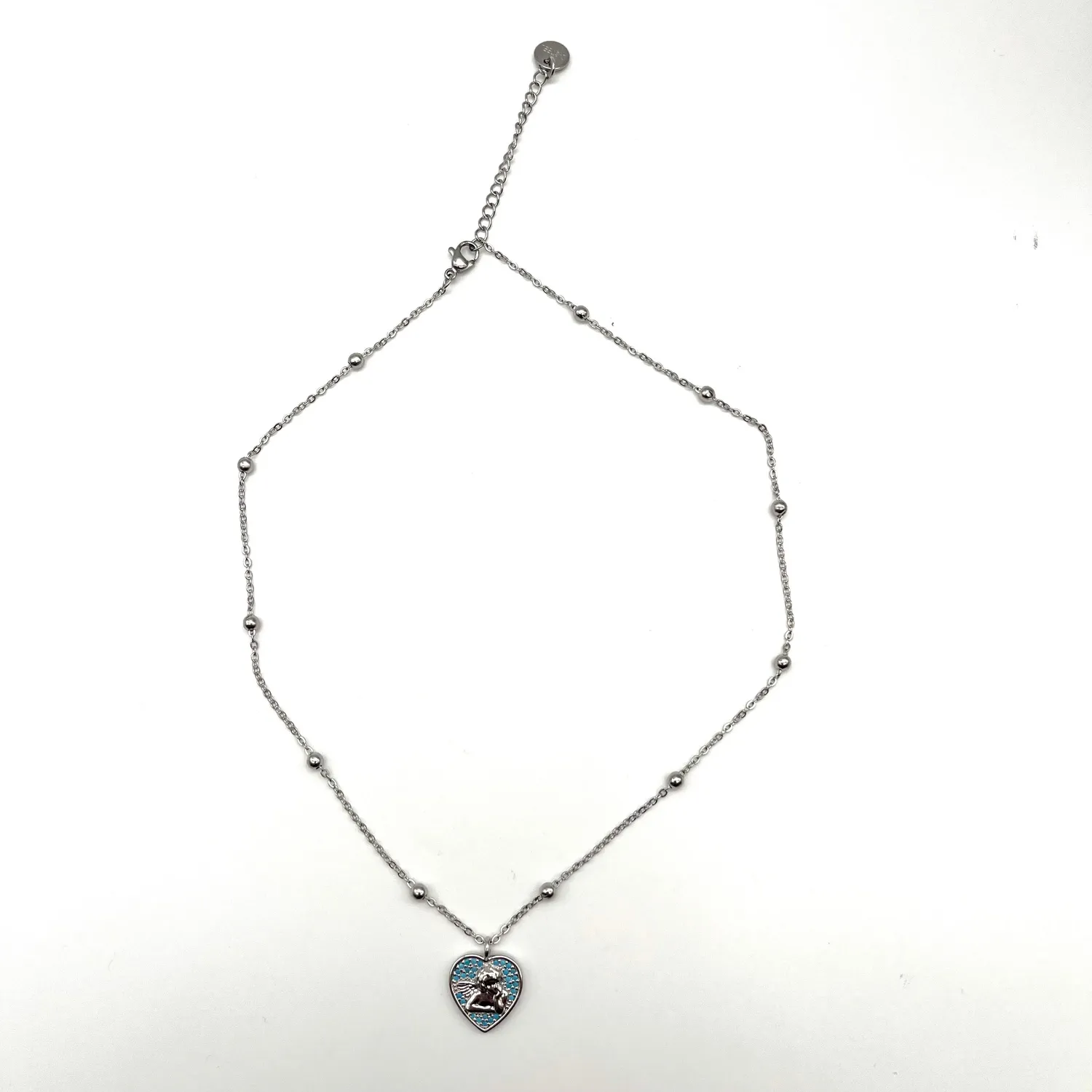 Ornamenta Collana cuore angelo azzurro acciaio