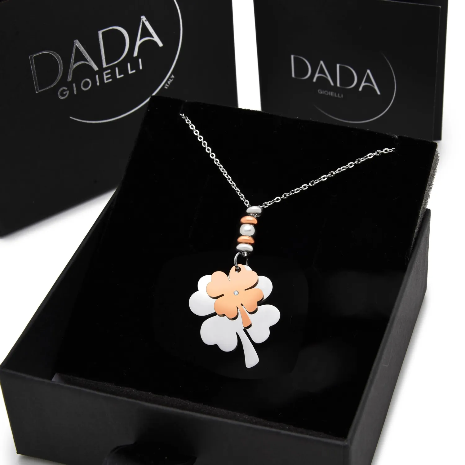 Dada Gioielli Collana Quadrifoglio Argento e Oro Rosa