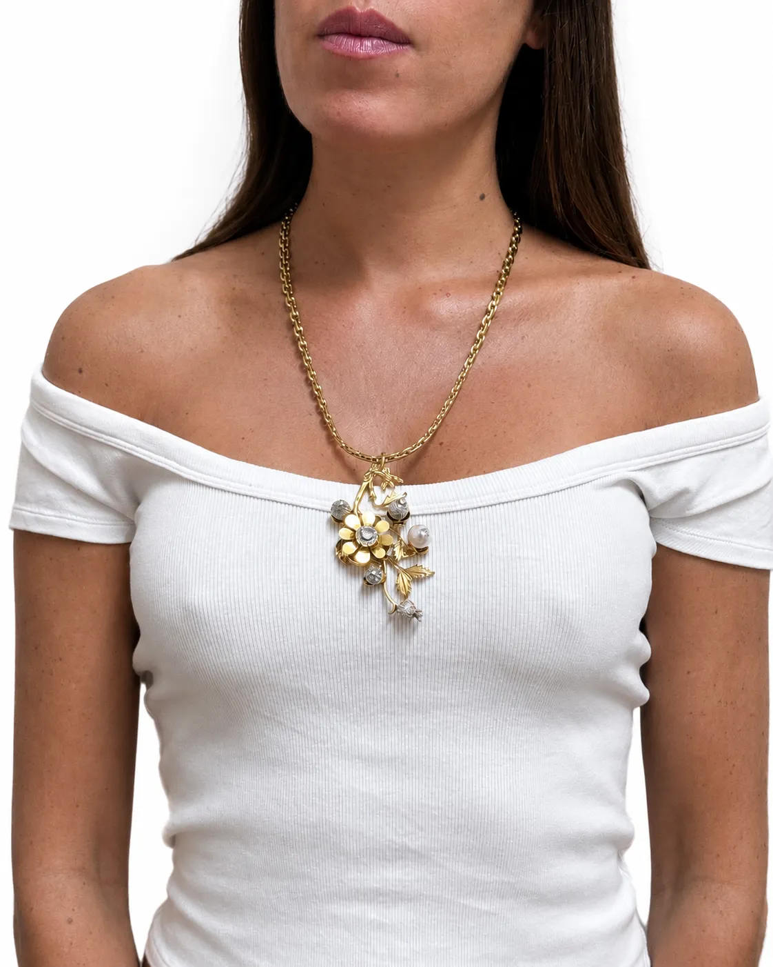 Rada Collana Ramo Fiorito Gioiello collana cristallo oro antico