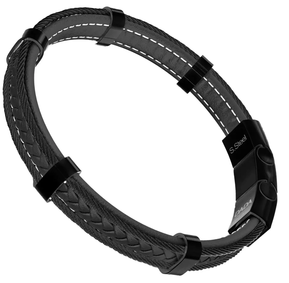 Dada Gioielli bracciale uomo acciaio pelle nero intrecciato