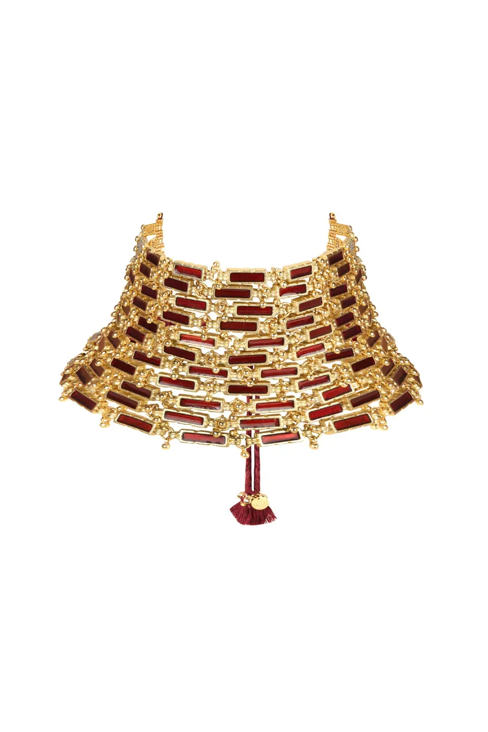 House of Tuhina Enamel Link Choker collana bordeaux smalto oro