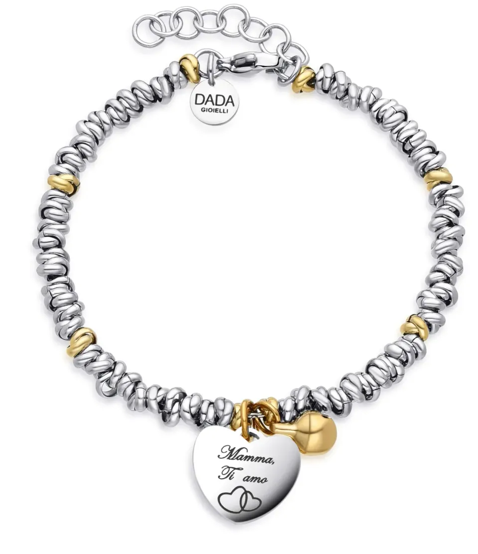 Dada Gioielli Bracciale Mamma Campanella Cuore Argento Oro