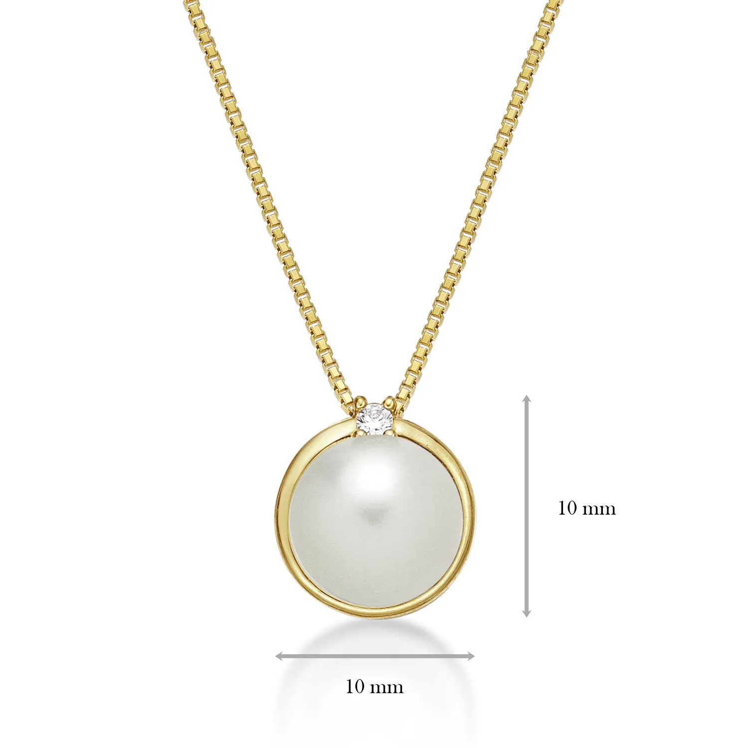 Diamond Treats Collana Perle Bianche 8-8.5mm Oro Giallo Zirconia