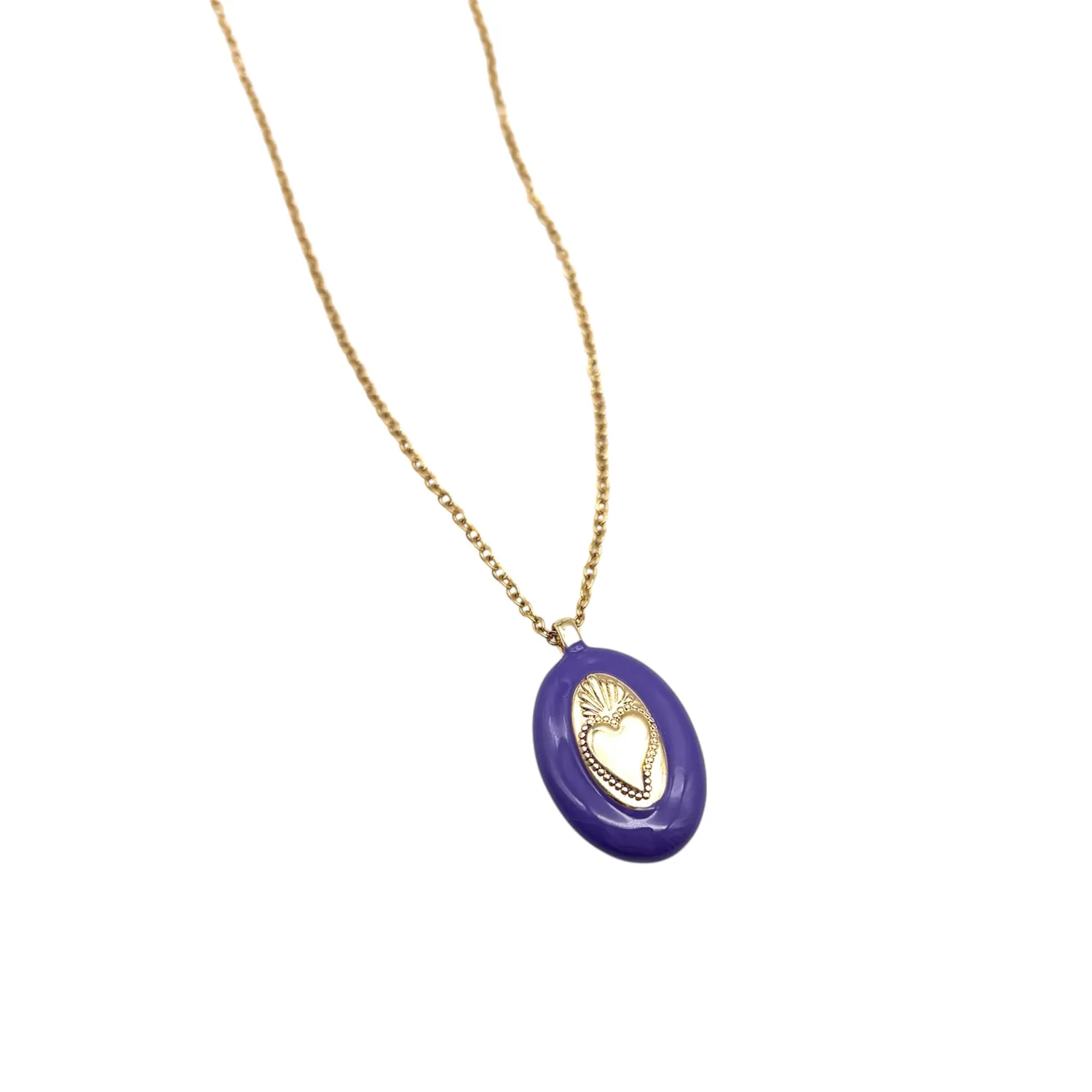 Ornamenta Sacro Cuore viola collana acciaio dorato