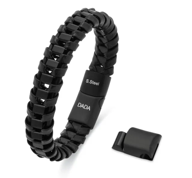 Dada Gioielli bracciale uomo pelle nero acciaio