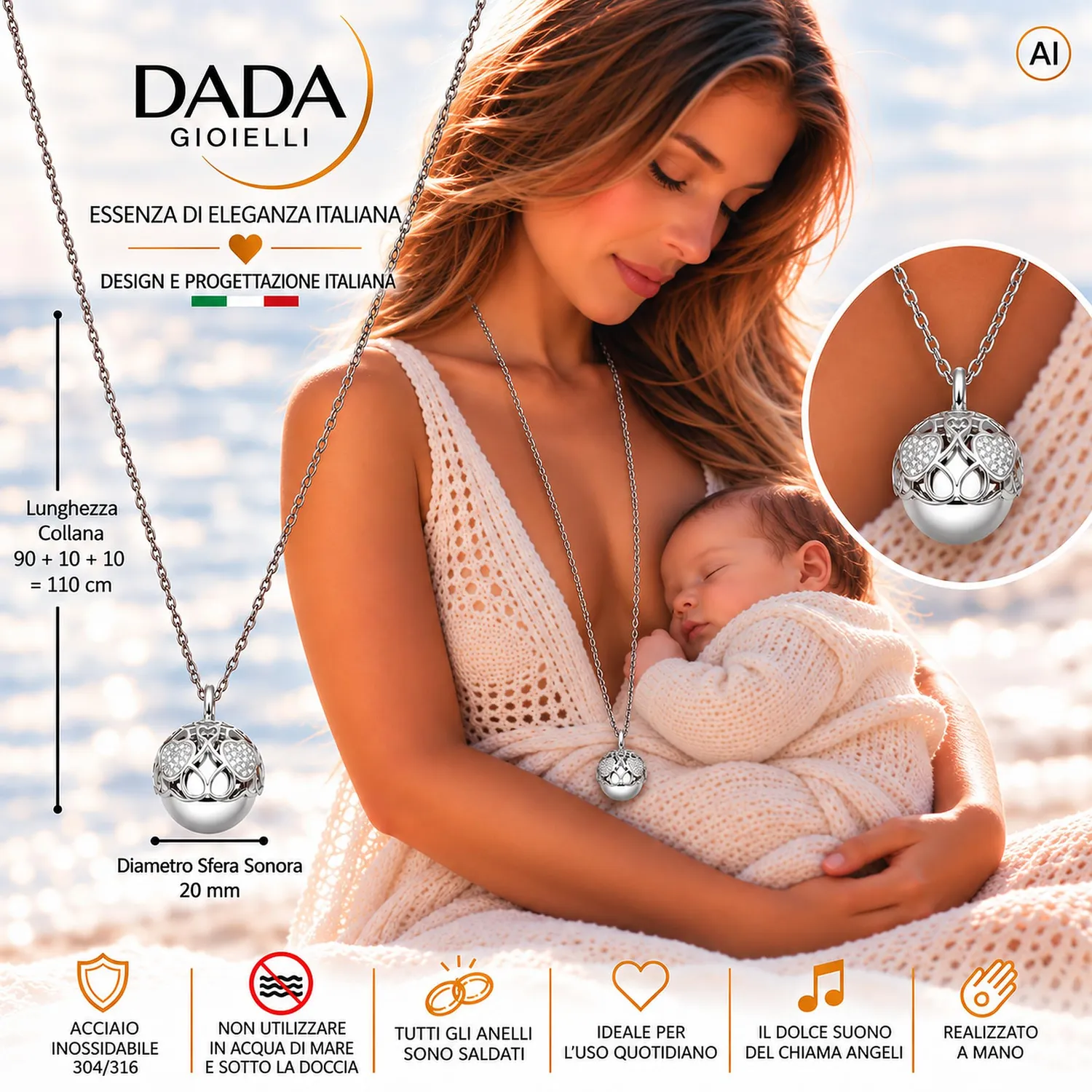 Dada Gioielli Chiama Angeli collana argento cuore gravidanza