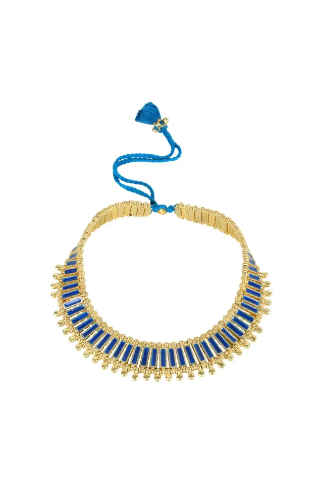 House of Tuhina Qabeela Collana smalto blu oro