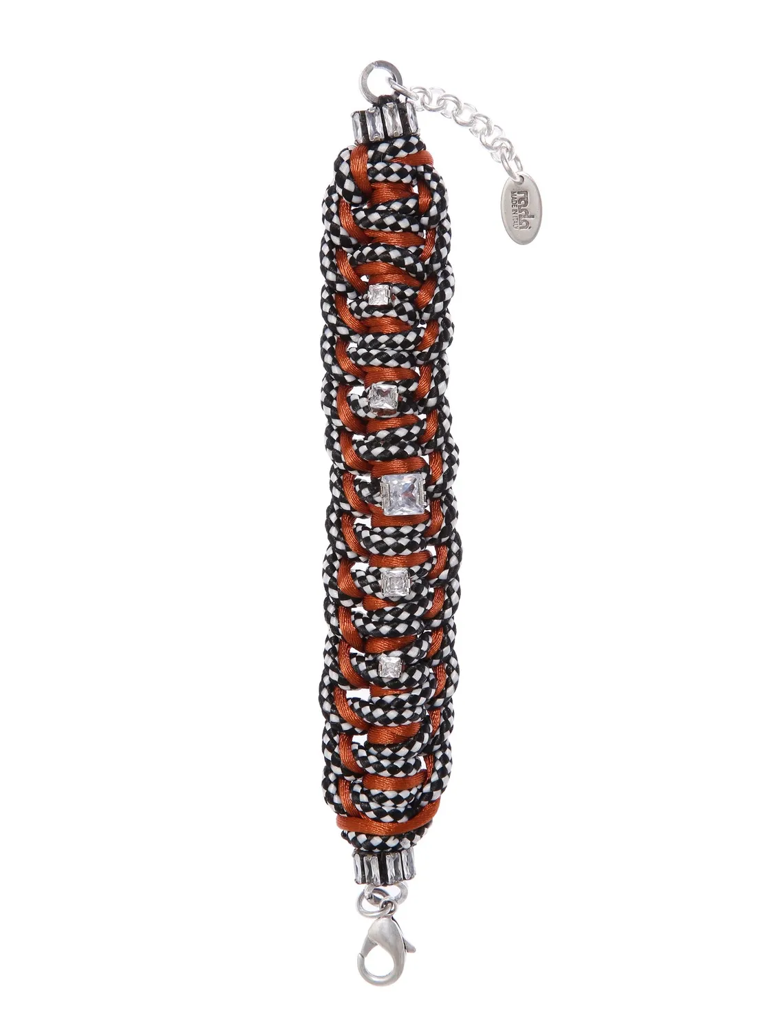 Rada Corda Intrecciata Bracciale Nero Marrone cristalli