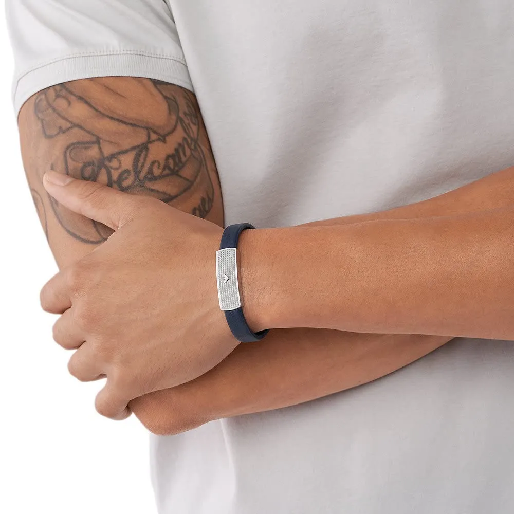 Emporio Armani Bracciale Uomo Pelle Blu Magnete