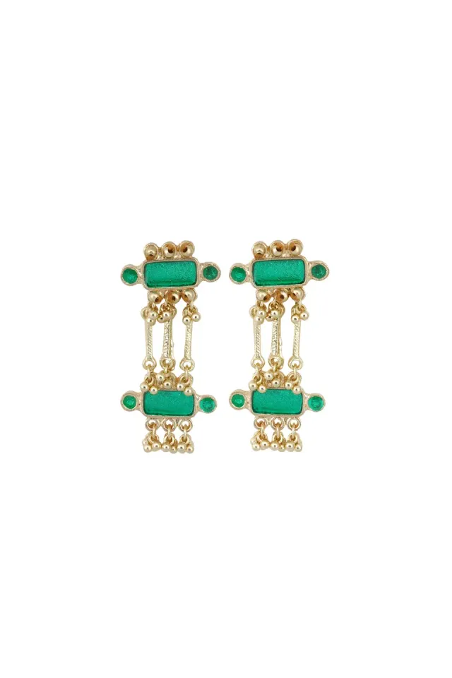 House of Tuhina Queen Enamel Double Orecchini Turchese Smalto